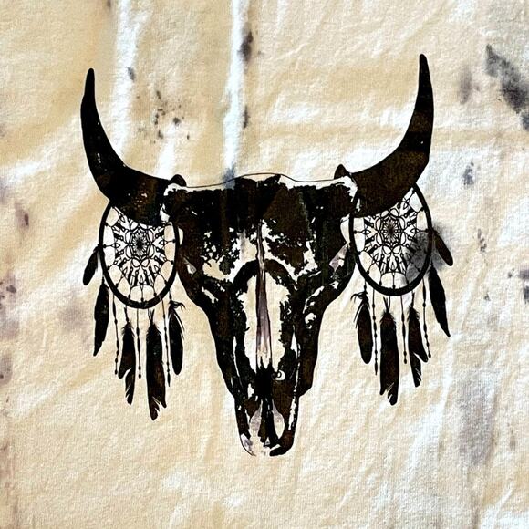 Festival Style Upcycled Steer Skull Fringed Crop Tank Top Medium - Picture 2 of 3